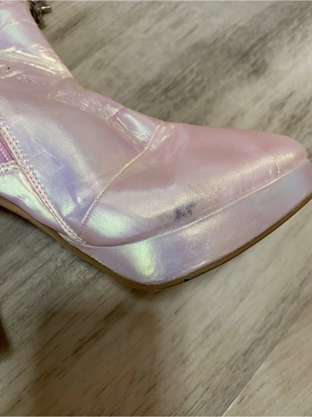 Sparkl Fairy Couture Iridescent Pink Knee-High Block Heel Boots NWT